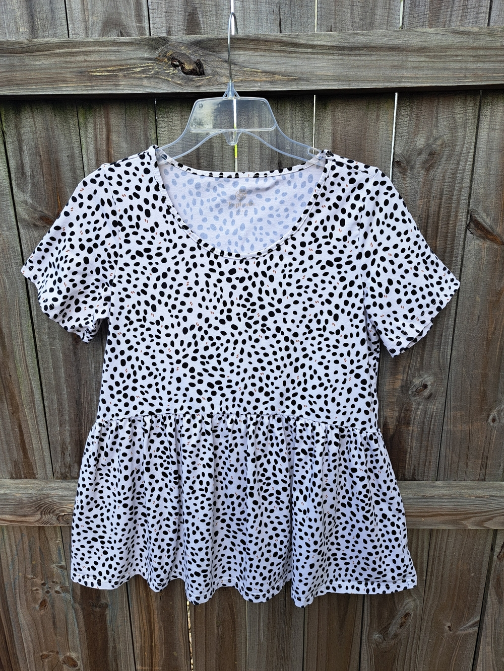 Brand Topleads Women’s Black and White Dalmatian Print Peplum Top